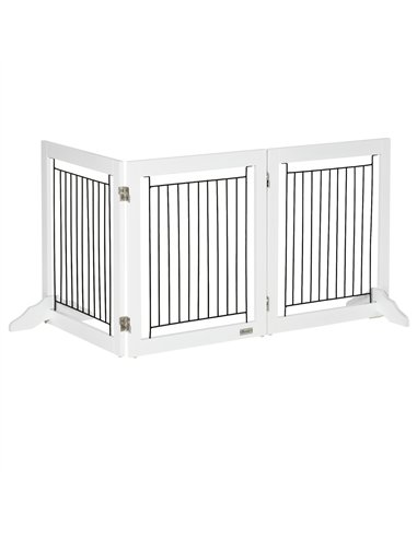 PawHut Foldable Pet Gate, with Three Panels & Two Support Feet - White