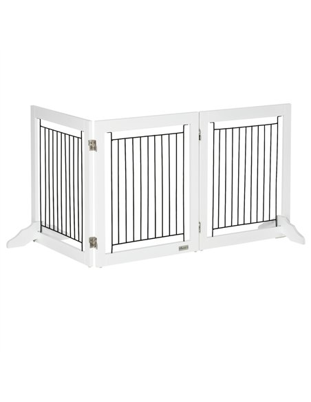 PawHut Foldable Pet Gate, with Three Panels & Two Support Feet - White - pic 143181 | FastDaddyshop