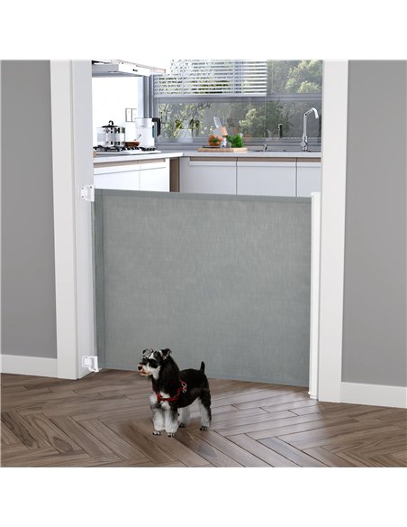 PawHut Retractable Stair Gate for Dogs, Pet Mesh Safety Gate Extends up to 115cm for Doorways Indoor- Grey - pic 143184 | FastDaddyshop