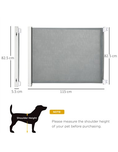 PawHut Retractable Stair Gate for Dogs, Pet Mesh Safety Gate Extends up to 115cm for Doorways Indoor- Grey