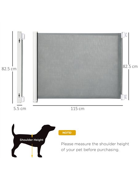 PawHut Retractable Stair Gate for Dogs, Pet Mesh Safety Gate Extends up to 115cm for Doorways Indoor- Grey - pic 143185 | FastDaddyshop