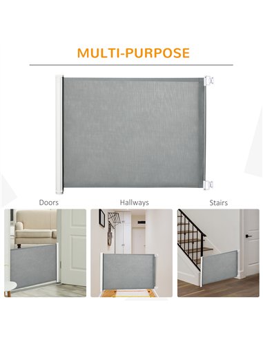 PawHut Retractable Stair Gate for Dogs, Pet Mesh Safety Gate Extends up to 115cm for Doorways Indoor- Grey