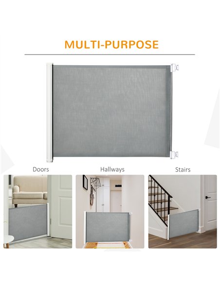 PawHut Retractable Stair Gate for Dogs, Pet Mesh Safety Gate Extends up to 115cm for Doorways Indoor- Grey - pic 143186 | FastDaddyshop