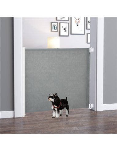 PawHut Retractable Stair Gate for Dogs, Pet Mesh Safety Gate Extends up to 115cm for Doorways Indoor- Grey