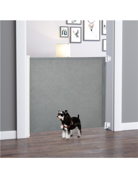 PawHut Retractable Stair Gate for Dogs, Pet Mesh Safety Gate Extends up to 115cm for Doorways Indoor- Grey - pic 143191 | FastDaddyshop