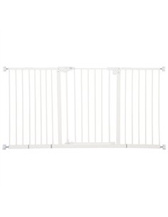 PawHut Dog Gate Stair Gate Pressure Fit Pets Barrier Auto Close for Doorway Hallway, 74-148cm Wide Adjustable, White