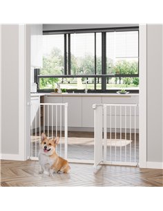 PawHut Dog Gate Stair Gate Pressure Fit Pets Barrier Auto Close for Doorway Hallway, 74-148cm Wide Adjustable, White 2