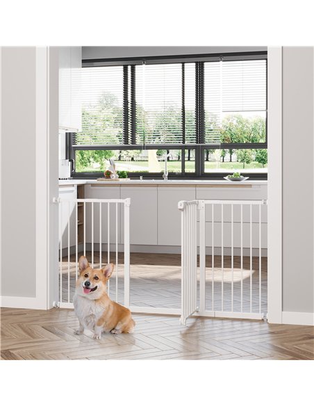 PawHut Dog Gate Stair Gate Pressure Fit Pets Barrier Auto Close for Doorway Hallway, 74-148cm Wide Adjustable, White - pic 143193 | FastDaddyshop
