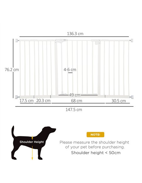 PawHut Dog Gate Stair Gate Pressure Fit Pets Barrier Auto Close for Doorway Hallway, 74-148cm Wide Adjustable, White - pic 143194 | FastDaddyshop