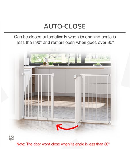 PawHut Dog Gate Stair Gate Pressure Fit Pets Barrier Auto Close for Doorway Hallway, 74-148cm Wide Adjustable, White - pic 143196 | FastDaddyshop