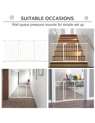 PawHut Dog Gate Stair Gate Pressure Fit Pets Barrier Auto Close for Doorway Hallway, 74-148cm Wide Adjustable, White