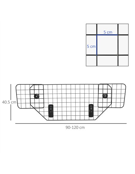 PawHut Dog Guard for Cars Adjustable Boot Barrier Metal Mesh Pet Headrest, 90-120W x 40.5H cm - pic 143203 | FastDaddyshop