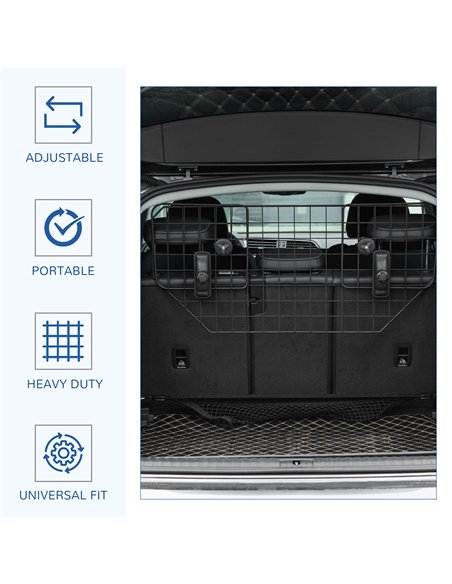PawHut Dog Guard for Cars Adjustable Boot Barrier Metal Mesh Pet Headrest, 90-120W x 40.5H cm - pic 143204 | FastDaddyshop