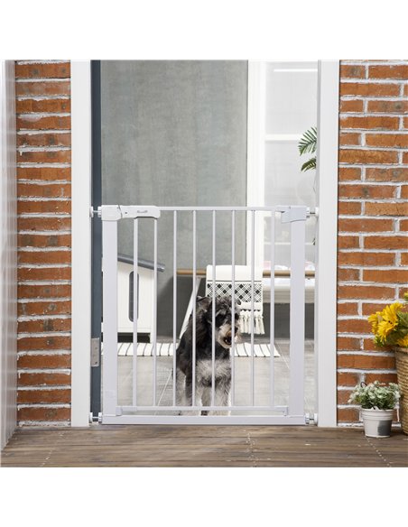 PawHut Adjustable Pet Safety Gate Dog Barrier Home Fence Room Divider Stair Guard Mounting White (76 H x 75-82W cm) - pic 143211 | FastDaddyshop