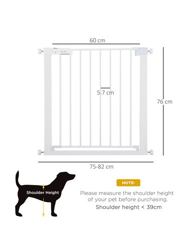 PawHut Adjustable Pet Safety Gate Dog Barrier Home Fence Room Divider Stair Guard Mounting White (76 H x 75-82W cm)