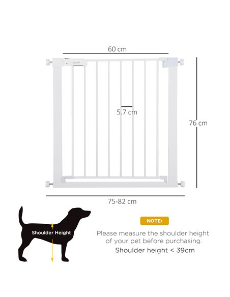 PawHut Adjustable Pet Safety Gate Dog Barrier Home Fence Room Divider Stair Guard Mounting White (76 H x 75-82W cm) - pic 143212 | FastDaddyshop