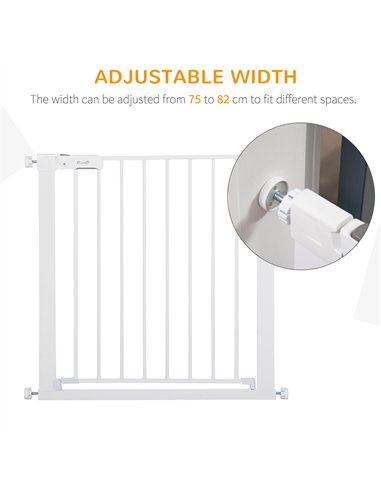 PawHut Adjustable Pet Safety Gate Dog Barrier Home Fence Room Divider Stair Guard Mounting White (76 H x 75-82W cm)