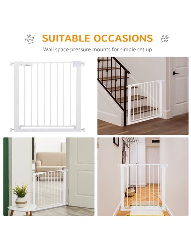 PawHut Adjustable Pet Safety Gate Dog Barrier Home Fence Room Divider Stair Guard Mounting White (76 H x 75-82W cm)