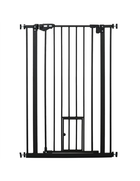 PawHut Extra Tall Pet Gate, Indoor Dog Safety Gate, with Cat Flap, Auto Close, 74-80cm Wide - Black - pic 143219 | FastDaddyshop