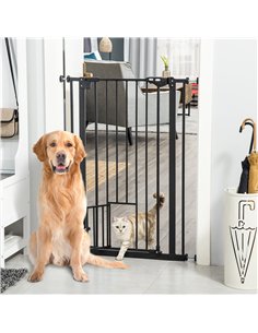 PawHut Extra Tall Pet Gate, Indoor Dog Safety Gate, with Cat Flap, Auto Close, 74-80cm Wide - Black 2