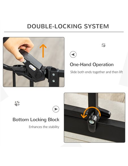 PawHut Extra Tall Pet Gate, Indoor Dog Safety Gate, with Cat Flap, Auto Close, 74-80cm Wide - Black - pic 143222 | FastDaddyshop
