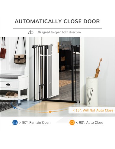 PawHut Extra Tall Pet Gate, Indoor Dog Safety Gate, with Cat Flap, Auto Close, 74-80cm Wide - Black