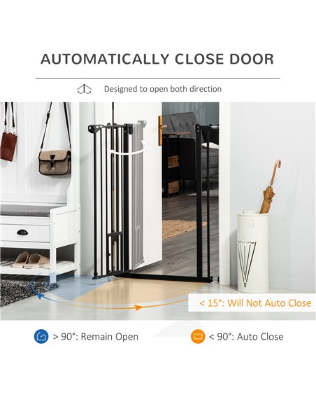 PawHut Extra Tall Pet Gate, Indoor Dog Safety Gate, with Cat Flap, Auto Close, 74-80cm Wide - Black - pic 143223 | FastDaddyshop