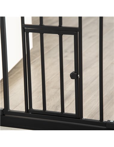 PawHut Extra Tall Pet Gate, Indoor Dog Safety Gate, with Cat Flap, Auto Close, 74-80cm Wide - Black