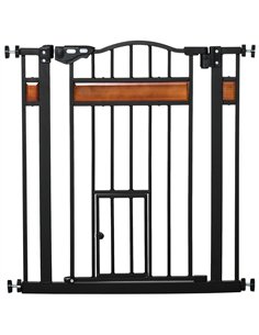 PawHut Pet Gate Safety Gate, with Cat Flap, Auto Close, for Staircases, Doorways, Hallways, 74-80cm Wide - Black