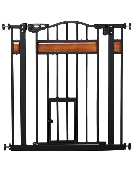 PawHut Pet Gate Safety Gate, with Cat Flap, Auto Close, for Staircases, Doorways, Hallways, 74-80cm Wide - Black - pic 143228 | FastDaddyshop