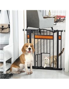 PawHut Pet Gate Safety Gate, with Cat Flap, Auto Close, for Staircases, Doorways, Hallways, 74-80cm Wide - Black 2