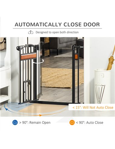 PawHut Pet Gate Safety Gate, with Cat Flap, Auto Close, for Staircases, Doorways, Hallways, 74-80cm Wide - Black