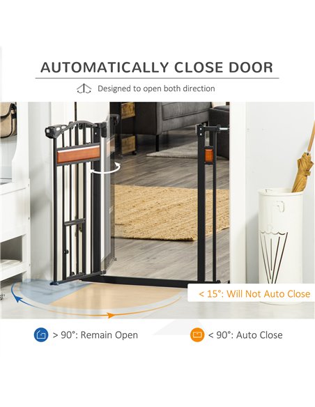 PawHut Pet Gate Safety Gate, with Cat Flap, Auto Close, for Staircases, Doorways, Hallways, 74-80cm Wide - Black - pic 143232 | FastDaddyshop
