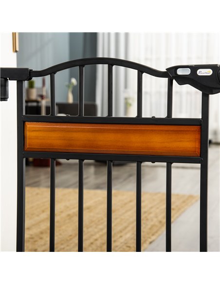 PawHut Pet Gate Safety Gate, with Cat Flap, Auto Close, for Staircases, Doorways, Hallways, 74-80cm Wide - Black - pic 143235 | FastDaddyshop