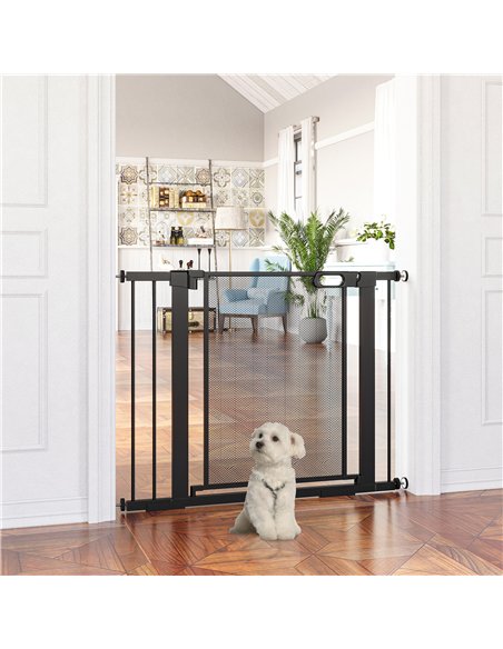 PawHut Pressure Fit Safety Gate, for Staircases, Hallways, Doorways w/ Extensions Kit, 75-103CM Adjustable Width - Black - pic 143238 | FastDaddyshop