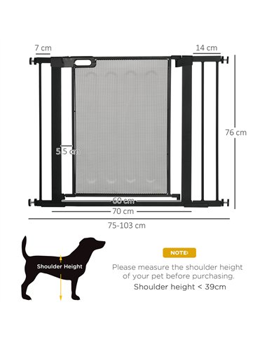 PawHut Pressure Fit Safety Gate, for Staircases, Hallways, Doorways w/ Extensions Kit, 75-103CM Adjustable Width - Black