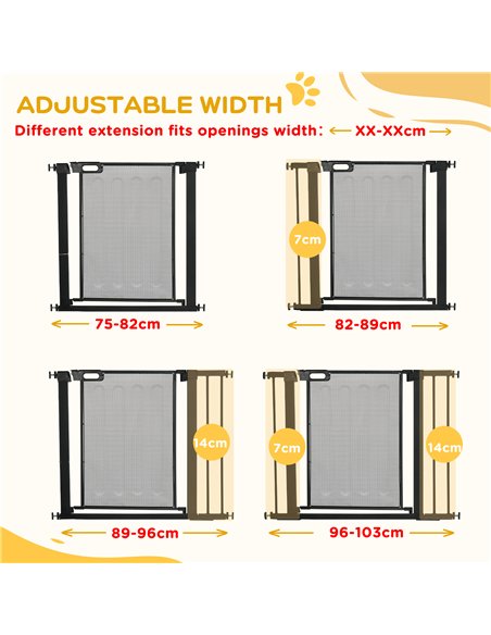 PawHut Pressure Fit Safety Gate, for Staircases, Hallways, Doorways w/ Extensions Kit, 75-103CM Adjustable Width - Black - pic 143242 | FastDaddyshop