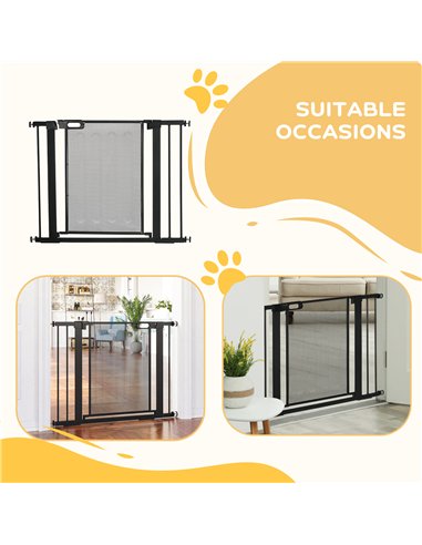PawHut Pressure Fit Safety Gate, for Staircases, Hallways, Doorways w/ Extensions Kit, 75-103CM Adjustable Width - Black