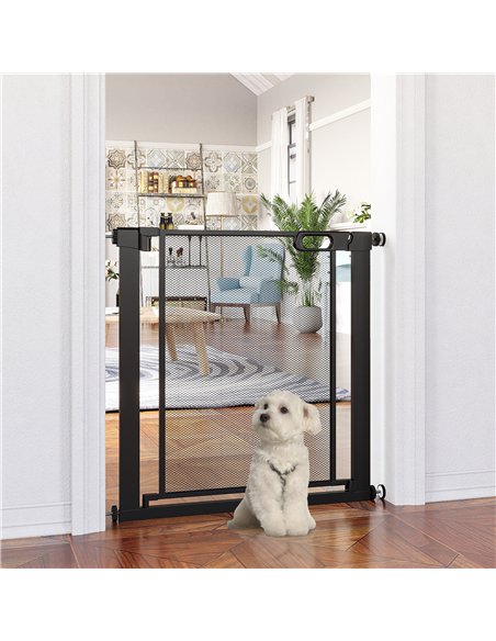 PawHut Dog Safety Gate, for Hallways, Staircases, Doors w/ Automatic Closing Door - Black - pic 143247 | FastDaddyshop