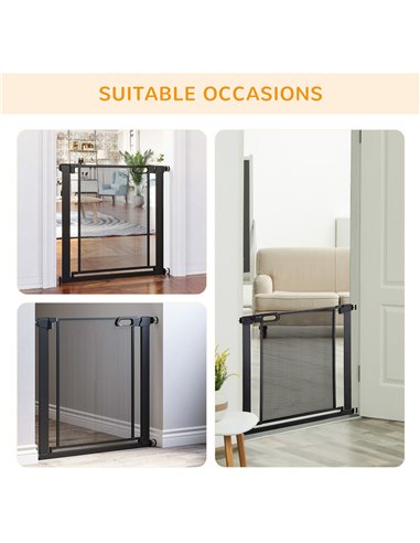 PawHut Dog Safety Gate, for Hallways, Staircases, Doors w/ Automatic Closing Door - Black