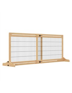 PawHut Freestanding Dog Gate, Foldable Pet Fence, Indoor Wood Barrier, Stair Gate with Support Feet, for Doorway, Hallway, Small