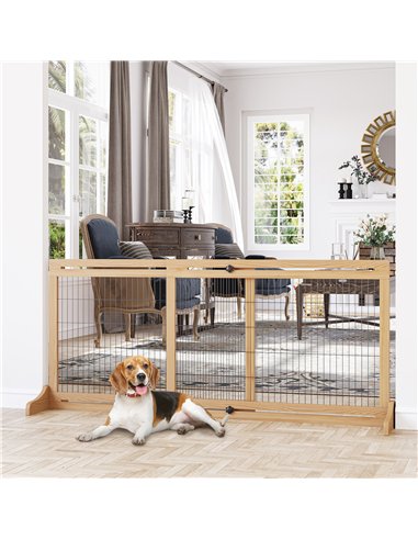 PawHut Freestanding Dog Gate, Foldable Pet Fence, Indoor Wood Barrier, Stair Gate with Support Feet, for Doorway, Hallway, Small