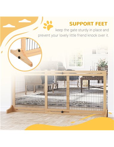 PawHut Freestanding Dog Gate, Foldable Pet Fence, Indoor Wood Barrier, Stair Gate with Support Feet, for Doorway, Hallway, Small