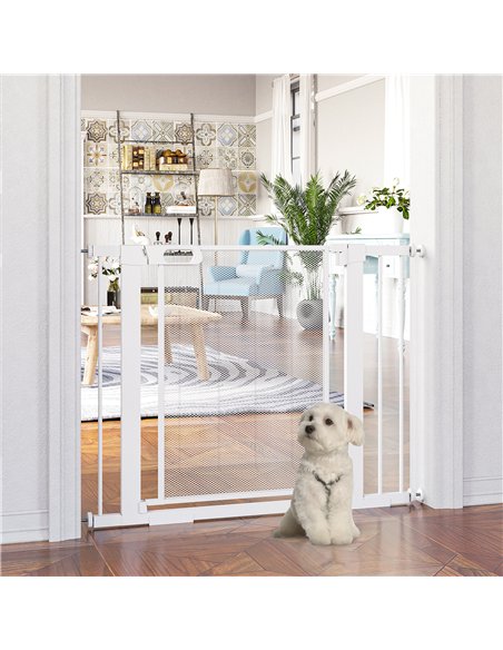 PawHut Pet Safety Gate, for Doorways, Staircases, Hallways, with Extensions Kit, 75-103cm - White - pic 143265 | FastDaddyshop