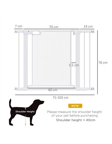 PawHut Pet Safety Gate, for Doorways, Staircases, Hallways, with Extensions Kit, 75-103cm - White