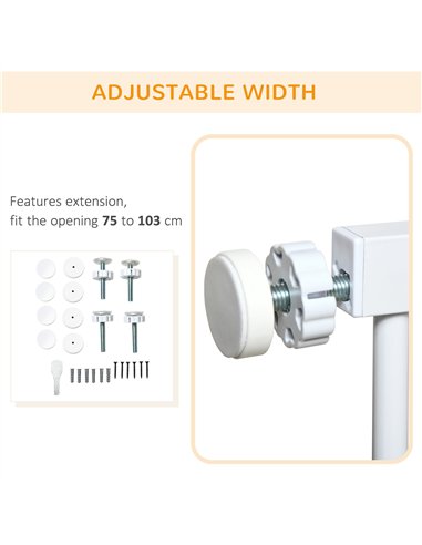 PawHut Pet Safety Gate, for Doorways, Staircases, Hallways, with Extensions Kit, 75-103cm - White