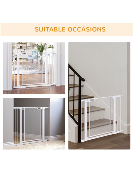 PawHut Pet Safety Gate, for Doorways, Staircases, Hallways, with Extensions Kit, 75-103cm - White - pic 143270 | FastDaddyshop