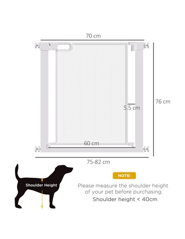 PawHut Pet Safety Gate, for Doorways, Staircases, Hallways, with 75-82cm Adjustable Width - White