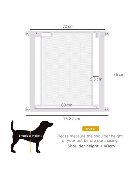 PawHut Pet Safety Gate, for Doorways, Staircases, Hallways, with 75-82cm Adjustable Width - White - pic 143275 | FastDaddyshop