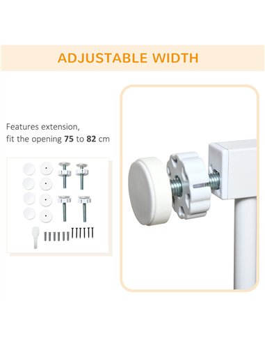 PawHut Pet Safety Gate, for Doorways, Staircases, Hallways, with 75-82cm Adjustable Width - White